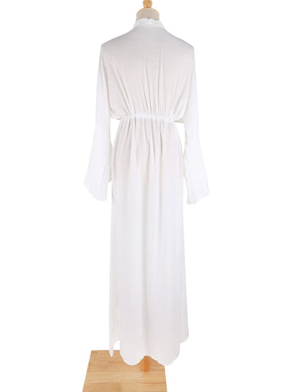 Dress- Boho Casual Bell Sleeve Plunge Maxi Dress- - IndioGear Fashion and Gear