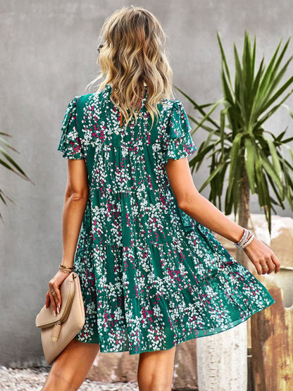 Dress- Boho-Chic Mini Dress with Butterfly Sleeves and Ruffle Details- - IndioGear Fashion and Gear