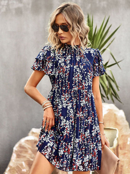 Dress- Boho-Chic Mini Dress with Butterfly Sleeves and Ruffle Details- - IndioGear Fashion and Gear