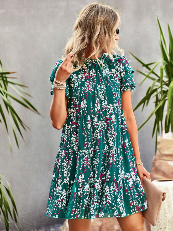 Dress- Boho-Chic Mini Dress with Butterfly Sleeves and Ruffle Details- - IndioGear Fashion and Gear