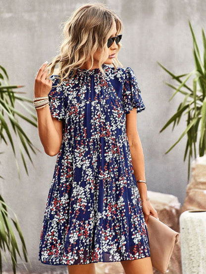 Dress- Boho-Chic Mini Dress with Butterfly Sleeves and Ruffle Details- - IndioGear Fashion and Gear