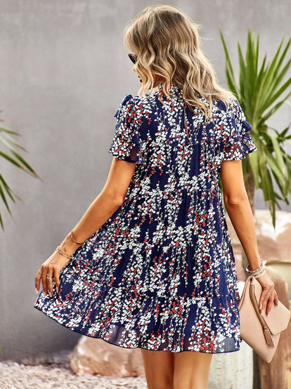 Dress- Boho-Chic Mini Dress with Butterfly Sleeves and Ruffle Details- - IndioGear Fashion and Gear