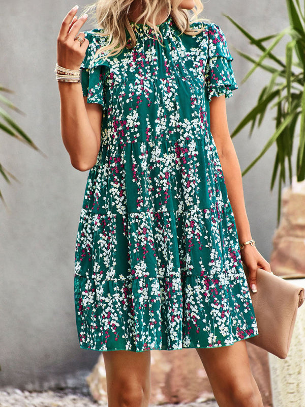 Dress- Boho-Chic Mini Dress with Butterfly Sleeves and Ruffle Details- - IndioGear Fashion and Gear