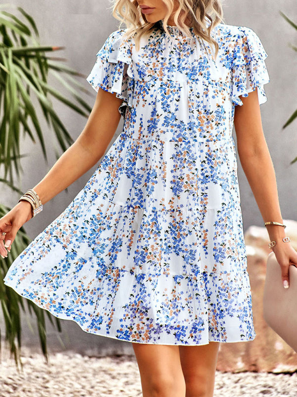 Dress- Boho-Chic Mini Dress with Butterfly Sleeves and Ruffle Details- - IndioGear Fashion and Gear