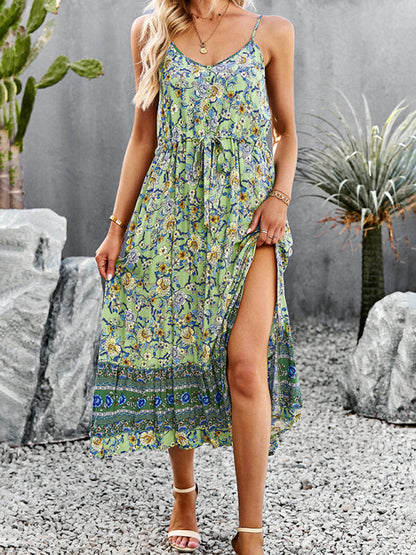 Dress- Boho Chic Summer Vacation Dress for Women- Green- IndioGear Fashion and Gear