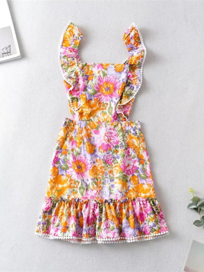 Dress- Boho Floral Ruffle Backless Mini dress- - IndioGear Fashion and Gear