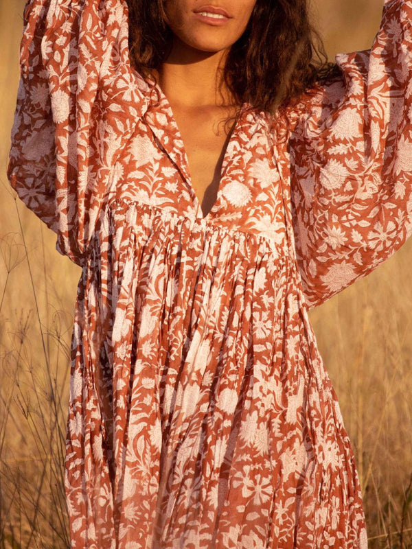 Dress- Boho Style T-Shirt Loose Dress- - IndioGear Fashion and Gear