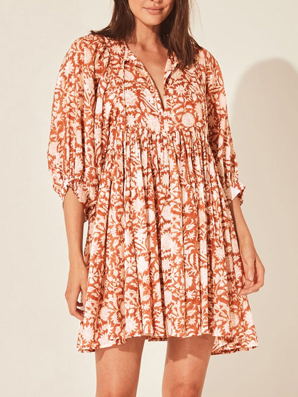 Dress- Boho Style T-Shirt Loose Dress- Orange- IndioGear Fashion and Gear