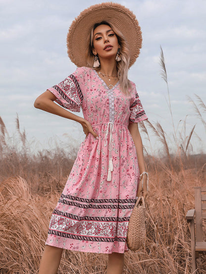 Dress- Bring a Touch of Bohemian to Your Style with Our Midi Dress- - IndioGear Fashion and Gear