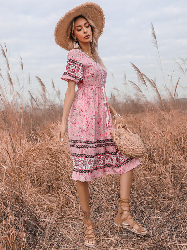 Dress- Bring a Touch of Bohemian to Your Style with Our Midi Dress- - IndioGear Fashion and Gear