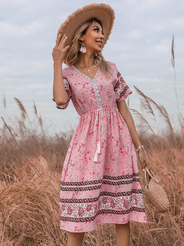 Dress- Bring a Touch of Bohemian to Your Style with Our Midi Dress- - IndioGear Fashion and Gear