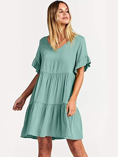 Dress- Casual Solid Flowy Tiered Mini Dress with Pockets- - IndioGear Fashion and Gear