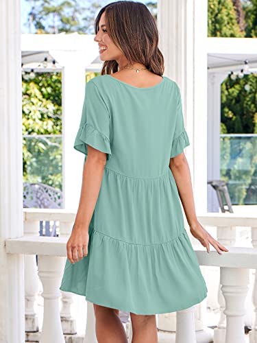 Dress- Casual Solid Flowy Tiered Mini Dress with Pockets- - IndioGear Fashion and Gear