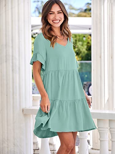 Dress- Casual Solid Flowy Tiered Mini Dress with Pockets- - IndioGear Fashion and Gear