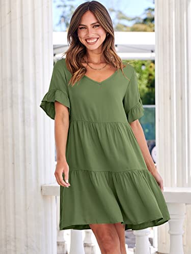 Dress- Casual Solid Flowy Tiered Mini Dress with Pockets- - IndioGear Fashion and Gear