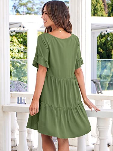 Dress- Casual Solid Flowy Tiered Mini Dress with Pockets- - IndioGear Fashion and Gear