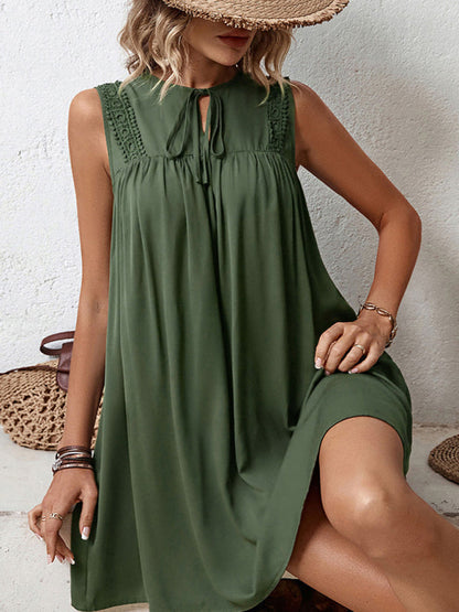 Dress- Casual Summer Tunic Sleeveless Mini Dress- Green- IndioGear Fashion and Gear