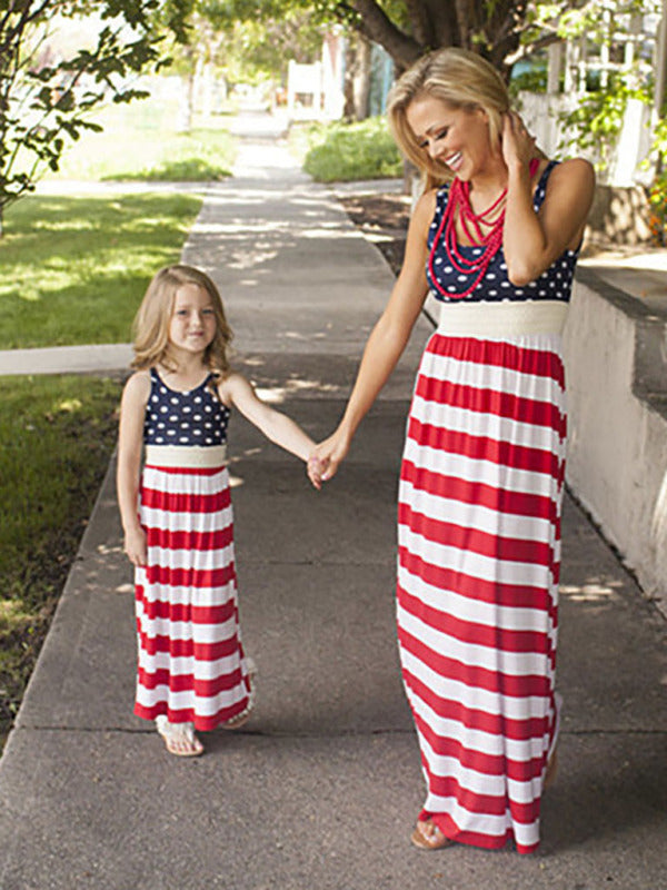 Dress- Celebrate in Style: Women's National Flag Stripe Maxi Tank Dress- - IndioGear Fashion and Gear