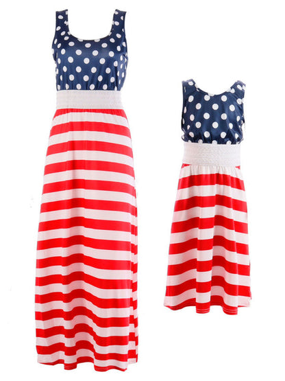 Dress- Celebrate in Style: Women's National Flag Stripe Maxi Tank Dress- - IndioGear Fashion and Gear