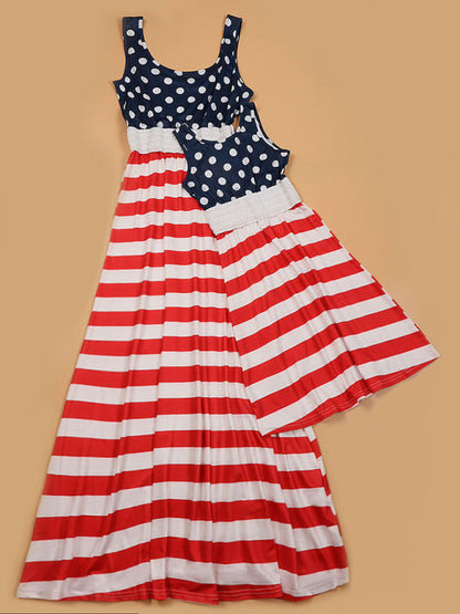 Dress- Celebrate in Style: Women's National Flag Stripe Maxi Tank Dress- - IndioGear Fashion and Gear