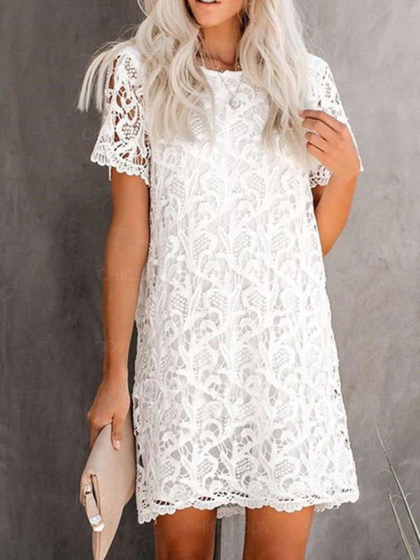 Dress- Cotton Guipure Lace Loose Dress- - IndioGear Fashion and Gear