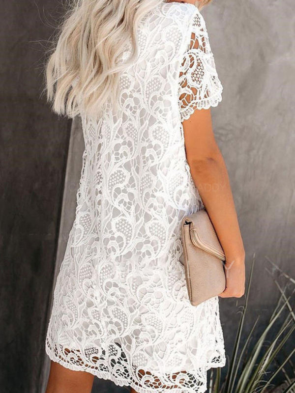 Dress- Cotton Guipure Lace Loose Dress- - IndioGear Fashion and Gear