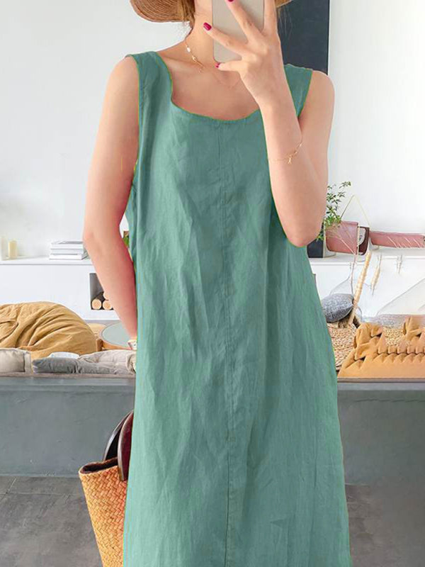 Dress- Cotton-Linen Tank Maxi Dress - Perfect for Any Occasion!- - IndioGear Fashion and Gear