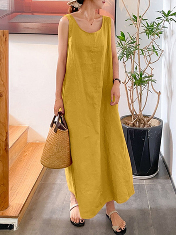 Dress- Cotton-Linen Tank Maxi Dress - Perfect for Any Occasion!- - IndioGear Fashion and Gear