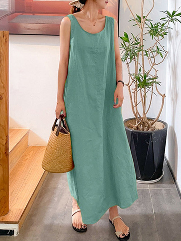 Dress- Cotton-Linen Tank Maxi Dress - Perfect for Any Occasion!- - IndioGear Fashion and Gear