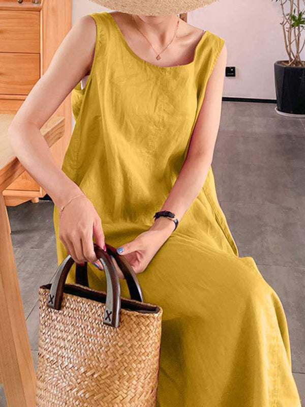 Dress- Cotton-Linen Tank Maxi Dress - Perfect for Any Occasion!- - IndioGear Fashion and Gear