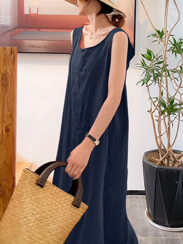 Dress- Cotton-Linen Tank Maxi Dress - Perfect for Any Occasion!- - IndioGear Fashion and Gear