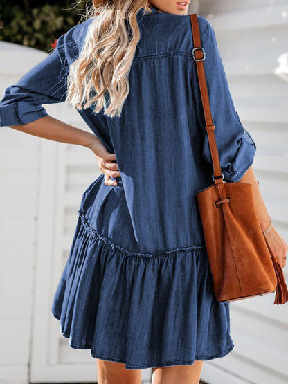 Dress- Cotton Shirt Jean Denim Dress for Women- - IndioGear Fashion and Gear