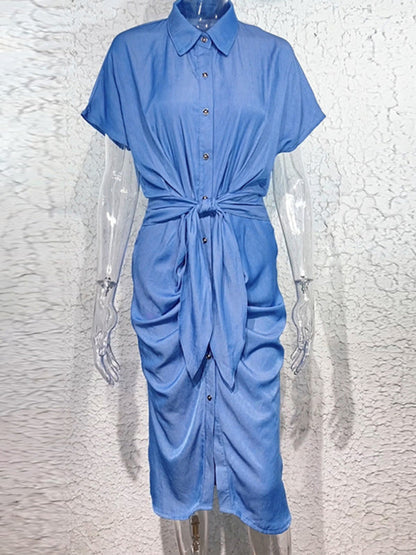 Dress- Denim Jean Belted Shirt Dress for Women!- - IndioGear Fashion and Gear