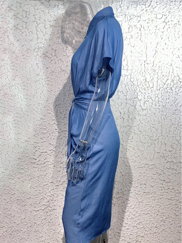 Dress- Denim Jean Belted Shirt Dress for Women!- - IndioGear Fashion and Gear