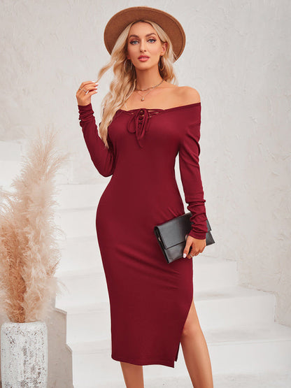 Dress- Experience Effortless Glamour: Women's Bodycon Dress for All Occasions- Wine Red- IndioGear Fashion and Gear