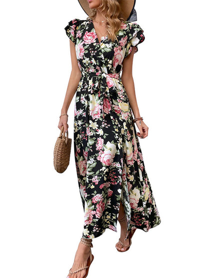 Dress- Experience comfort and style with our Ruffle Sleeve Maxi dress- - IndioGear Fashion and Gear