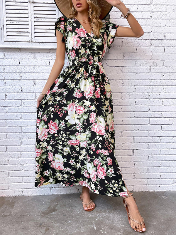 Dress- Experience comfort and style with our Ruffle Sleeve Maxi dress- - IndioGear Fashion and Gear