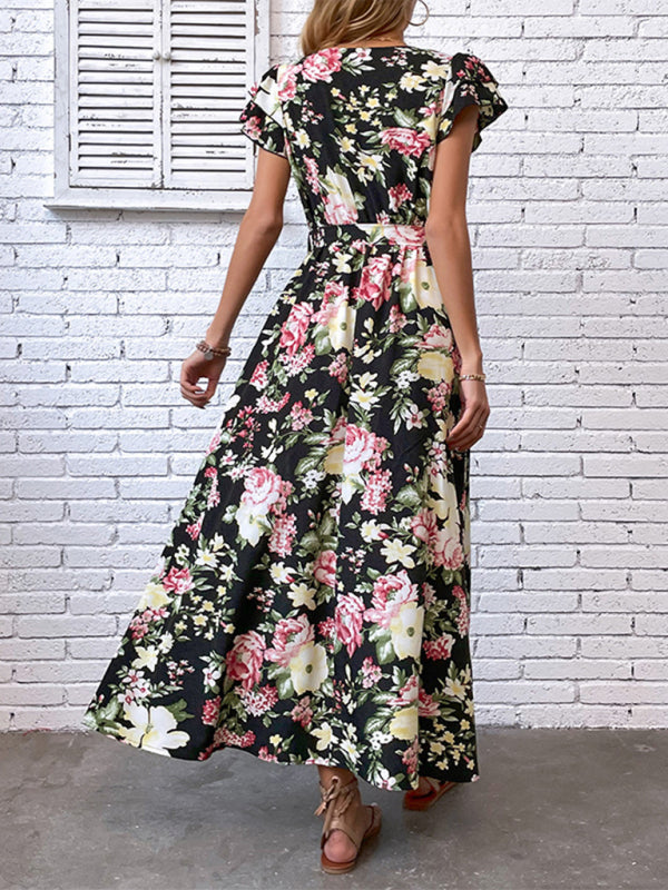 Dress- Experience comfort and style with our Ruffle Sleeve Maxi dress- - IndioGear Fashion and Gear