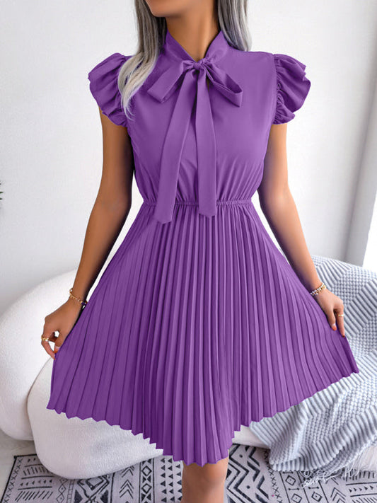 Dress- Experience the Comfort and Style of our Pleated Mini Dress - Order Now!- Purple- IndioGear Fashion and Gear