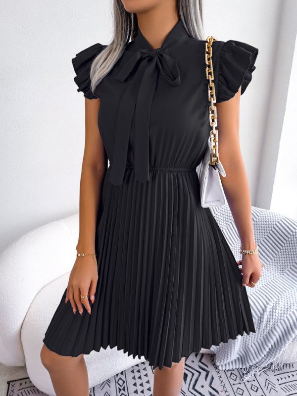 Dress- Experience the Comfort and Style of our Pleated Mini Dress - Order Now!- Black- IndioGear Fashion and Gear