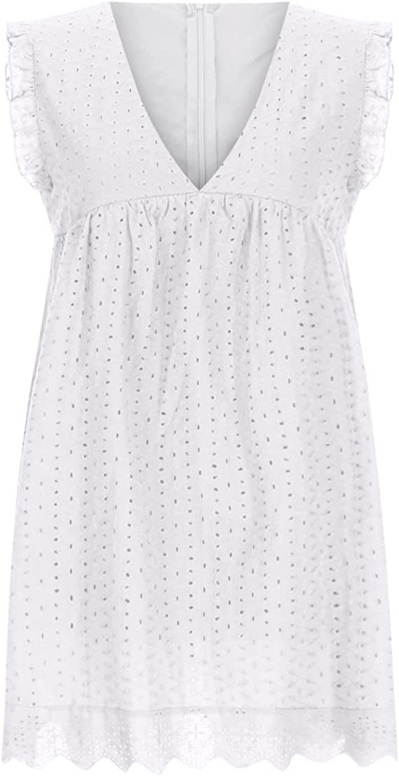 Dress- Eyelet Mini Dress with Pockets Side- - IndioGear Fashion and Gear