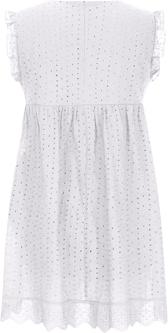 Dress- Eyelet Mini Dress with Pockets Side- - IndioGear Fashion and Gear