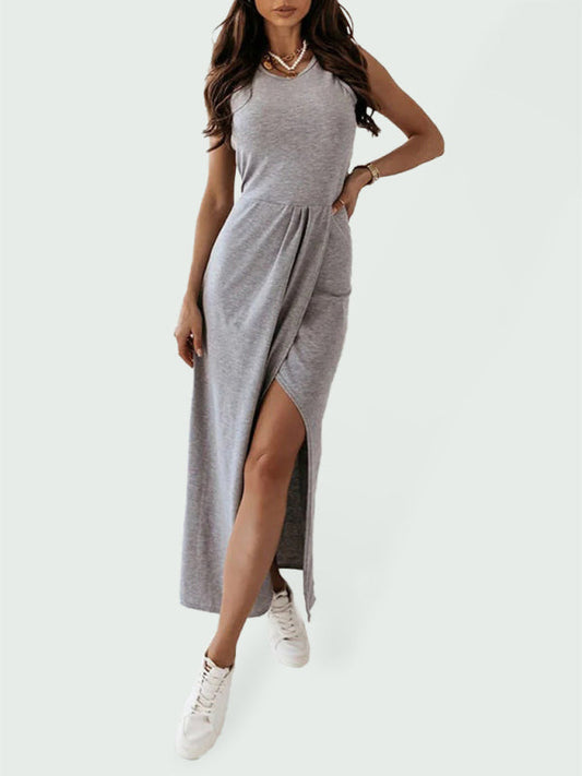 Dress- Feel Confident and Stylish with Our Must-Have Boho Casual Maxi Dress!- Grey- IndioGear Fashion and Gear