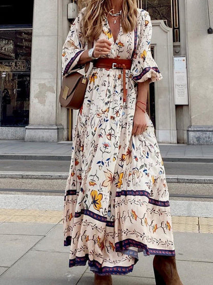 Dress- Feel the Breezy Boho Vibes in our Casual Maxi Long Dress!- White- IndioGear Fashion and Gear