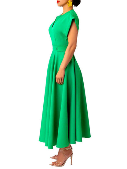 Dress- Fit & Flare Solid V-Neck Midi Maxi Dress for Cocktails- - IndioGear Fashion and Gear