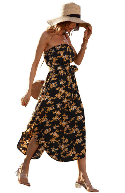 Dress- Flirty Strapless Midi Dress- - IndioGear Fashion and Gear