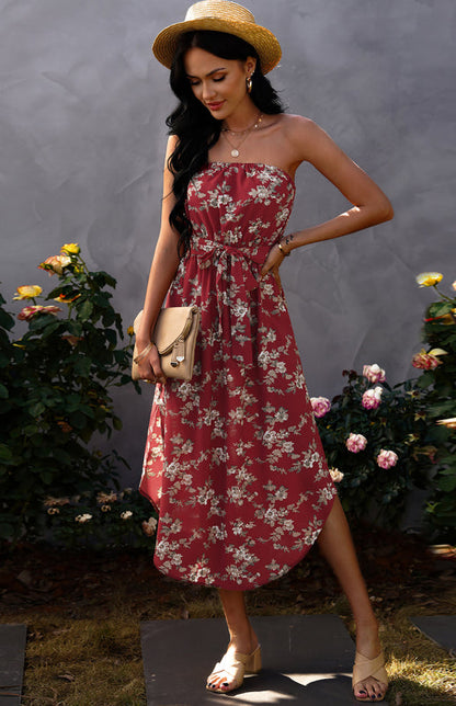 Dress- Flirty Strapless Midi Dress- - IndioGear Fashion and Gear