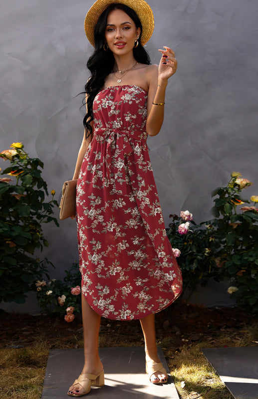 Dress- Flirty Strapless Midi Dress- - IndioGear Fashion and Gear