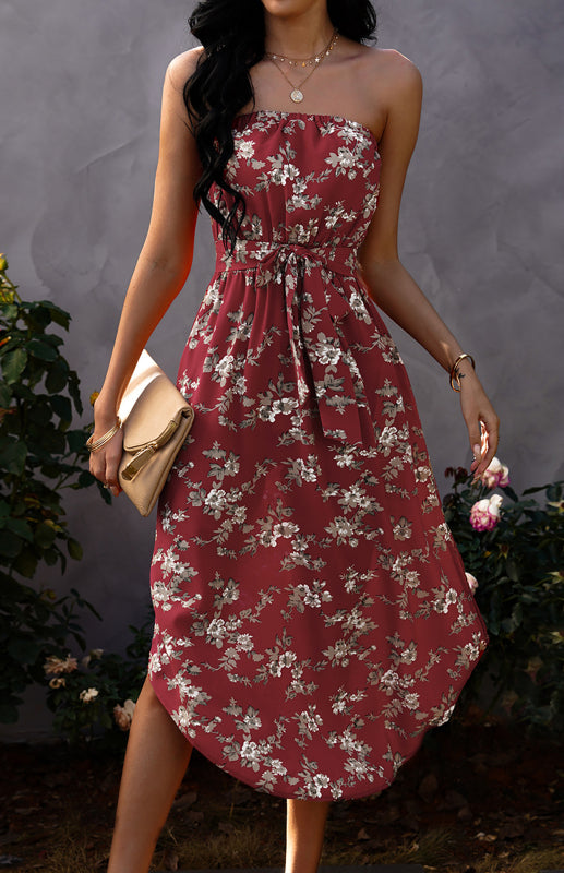 Dress- Flirty Strapless Midi Dress- - IndioGear Fashion and Gear