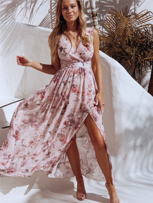 Dress- Floral Finesse Suirplice Neck Maxi Dress- - IndioGear Fashion and Gear